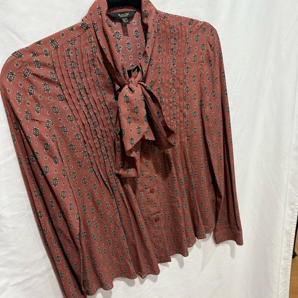 Massimo Dutti Dark Floral Paisley Pussybow Blouse Size 2 Small Academia Chic - Picture 3 of 15